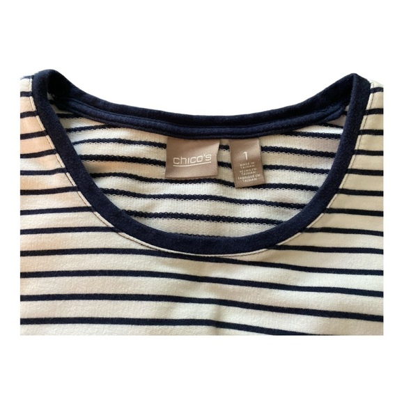 CHICO’S top, size M, navy blue and white stripes, scoop neck, 3/4 sleeves - Picture 3 of 4